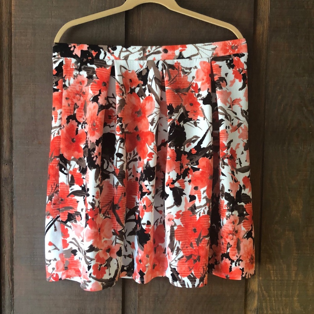 Floral Print Pleated Knee Length Circle Skirt